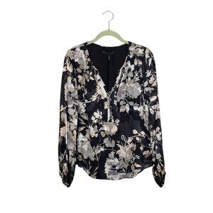 White House Black Market Velvet Burnout Black Floral Sheer Long Sleeve Top 6